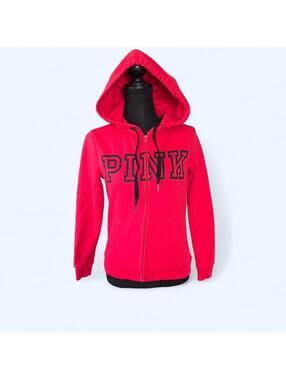y2k victoria’s secret PINK red zip up hoodie oversized logo size XS ❤️